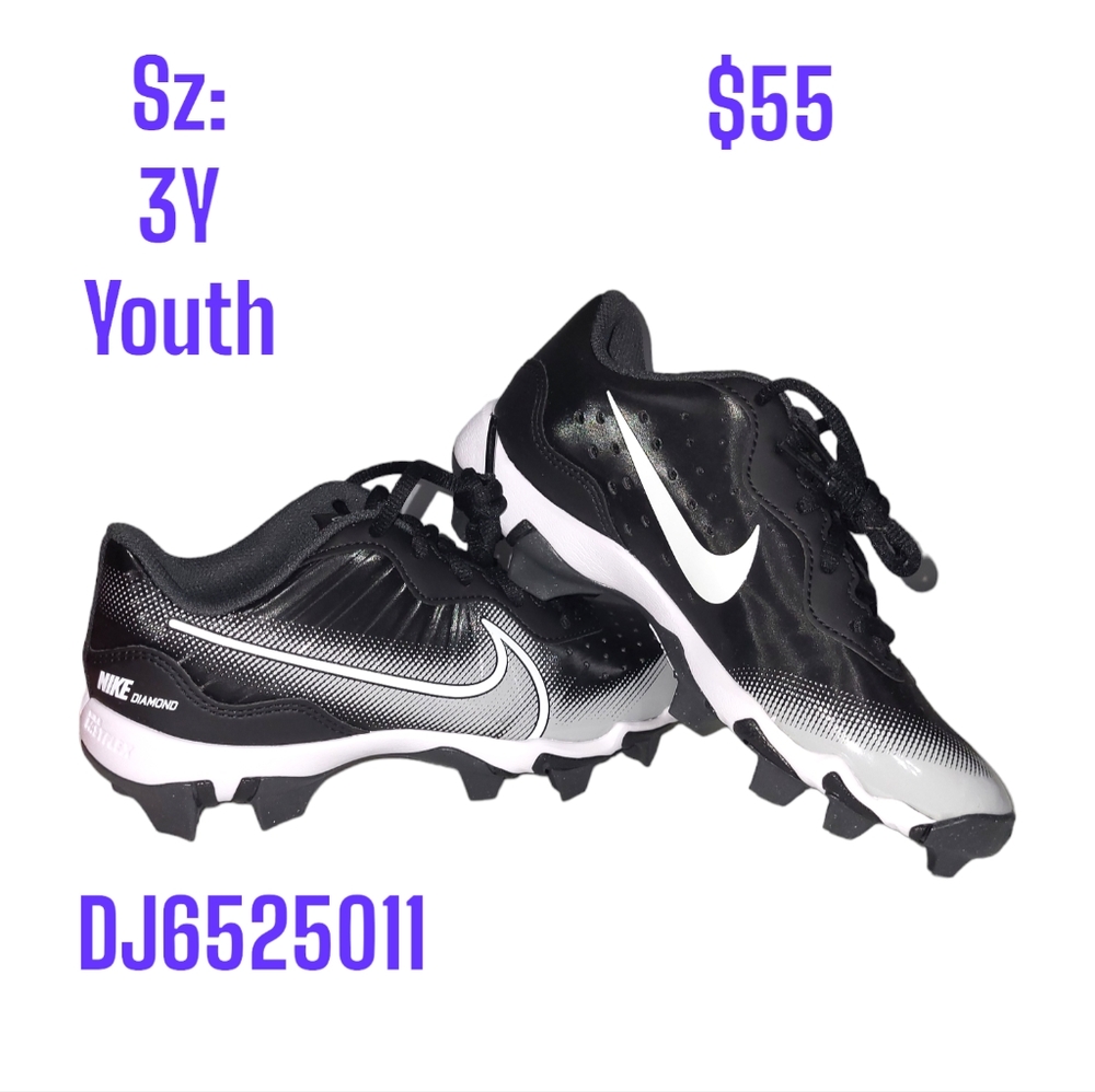 Alpha Huarache 4 Kystn BG Sz 3Y Black Cleats Sneaker / Shoe / Youth NWT